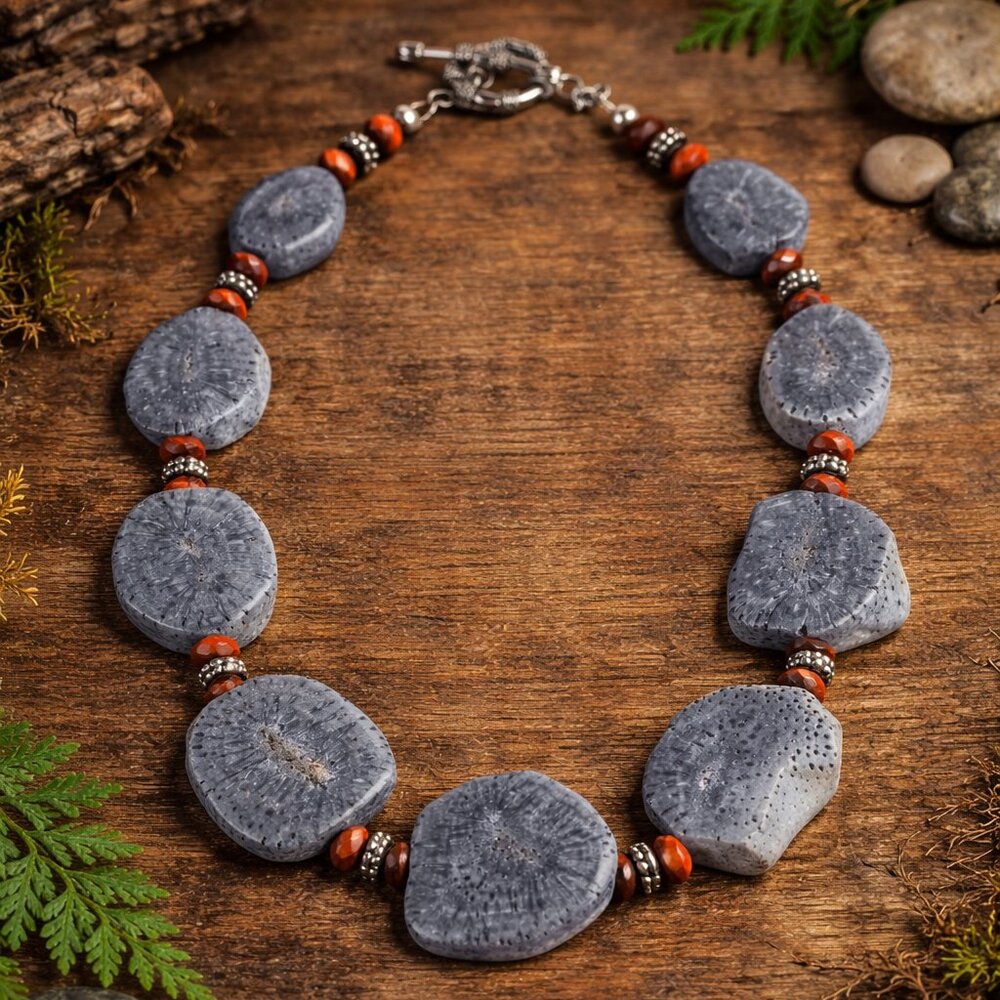 Natural Blue Coral Necklace - Picture 6 of 9